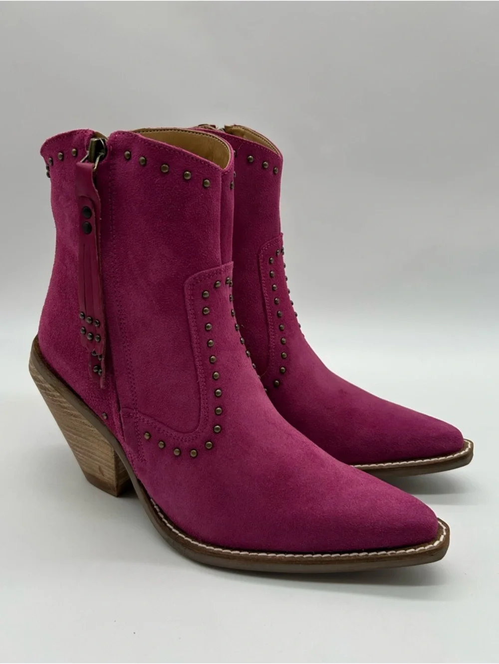 Dingo Pink Suede Ankle Boots Studded Fringe Western Style Sz 8M New With Box